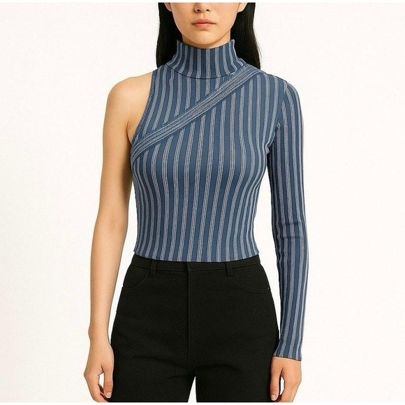 Zara Tops - Zara Asymmetrical Blue Striped Bodysuit Size XS- S